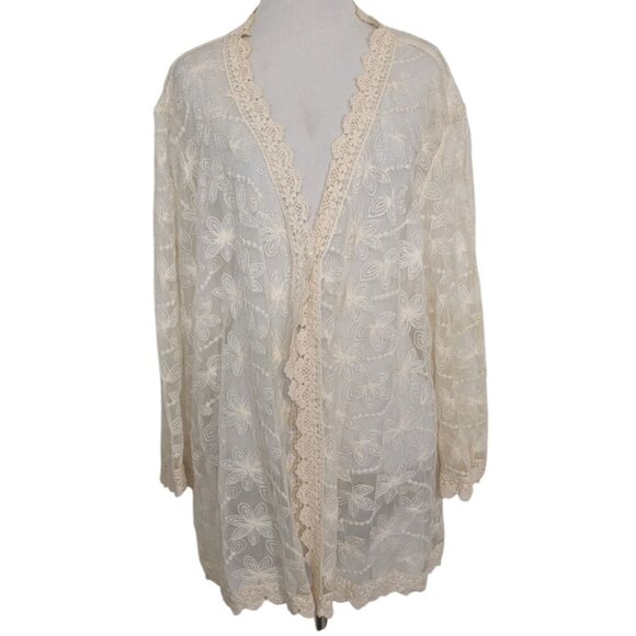 Cato Floral Lace Cardigan Womens Size 22/24W Cream Boho V Neck Lightweight Sheer - Picture 1 of 15
